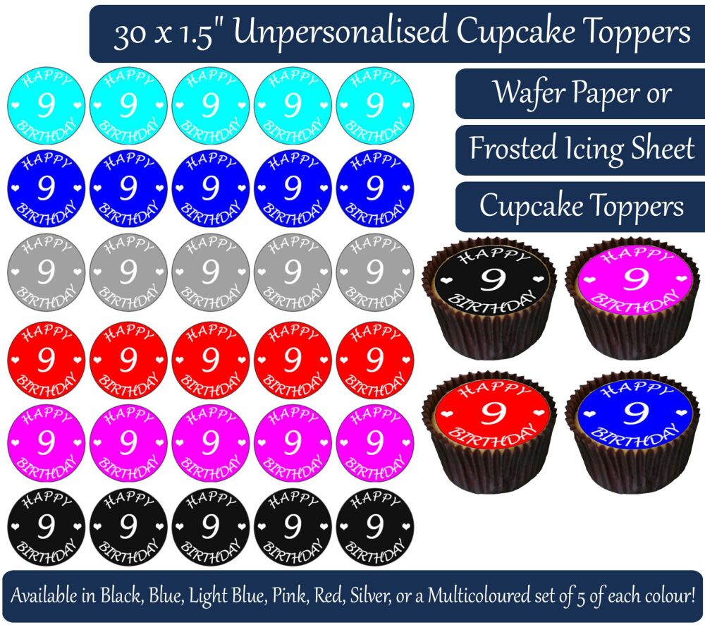 Happy 9th Birthday - 30 Cupcake Toppers