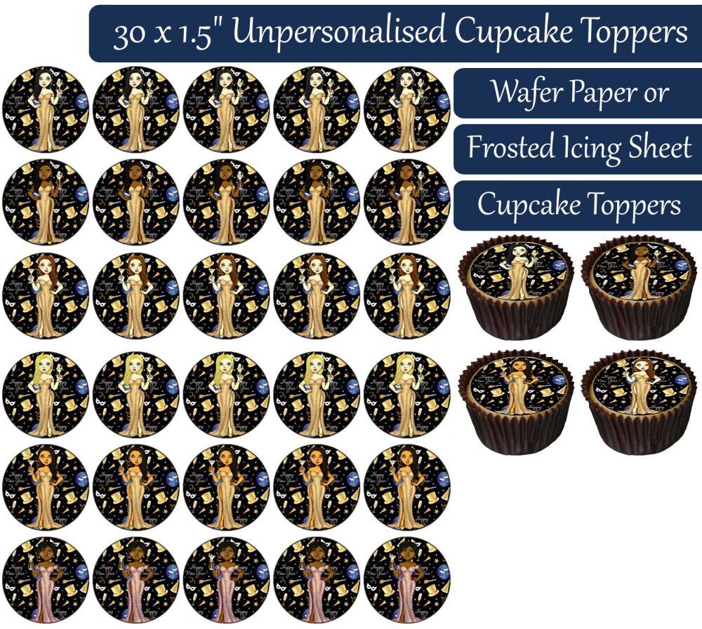 Happy New Year Celebrations - 30 Cupcake Toppers