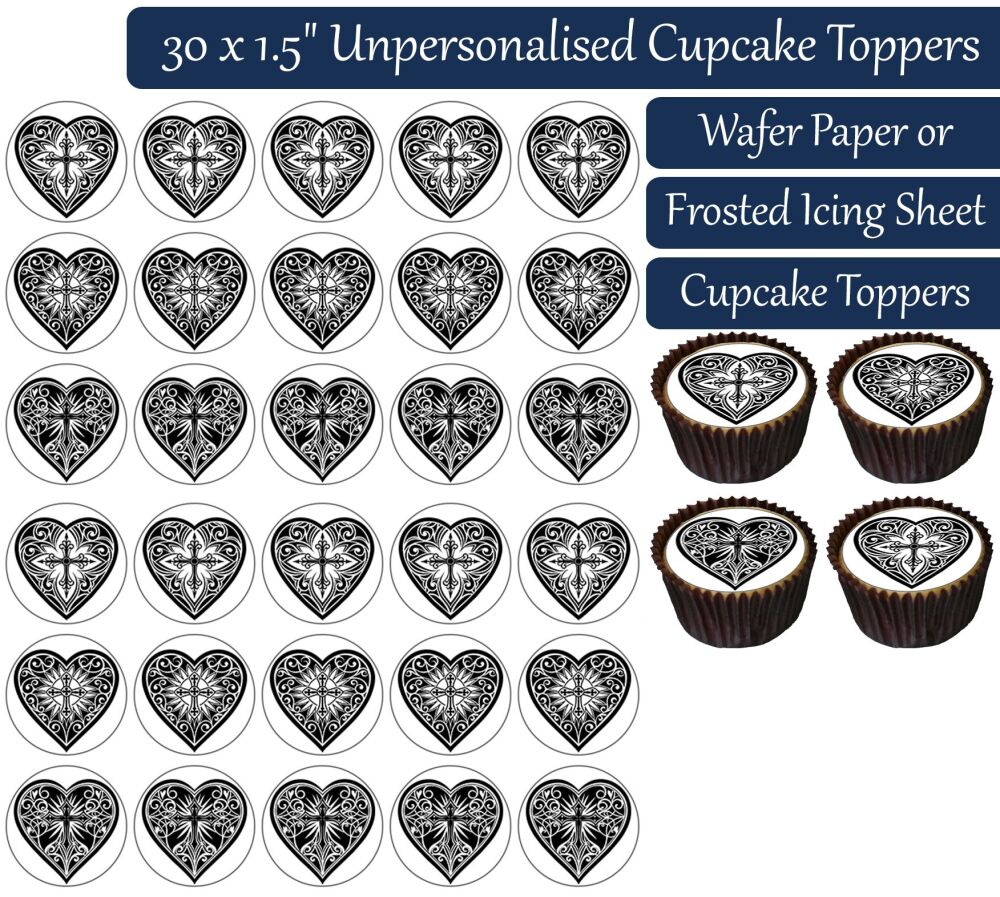 Heart Cross - 30 Cupcake Toppers