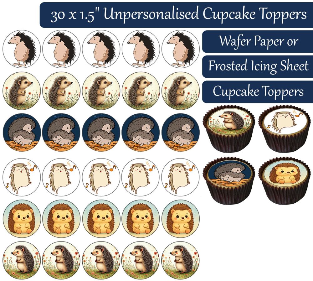 Hedgehog Cartoon - 30 Cupcake Toppers