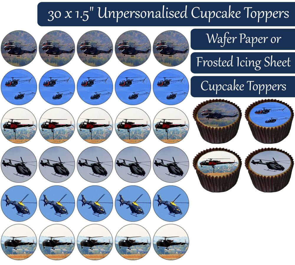 Helicopter - 30 Cupcake Toppers