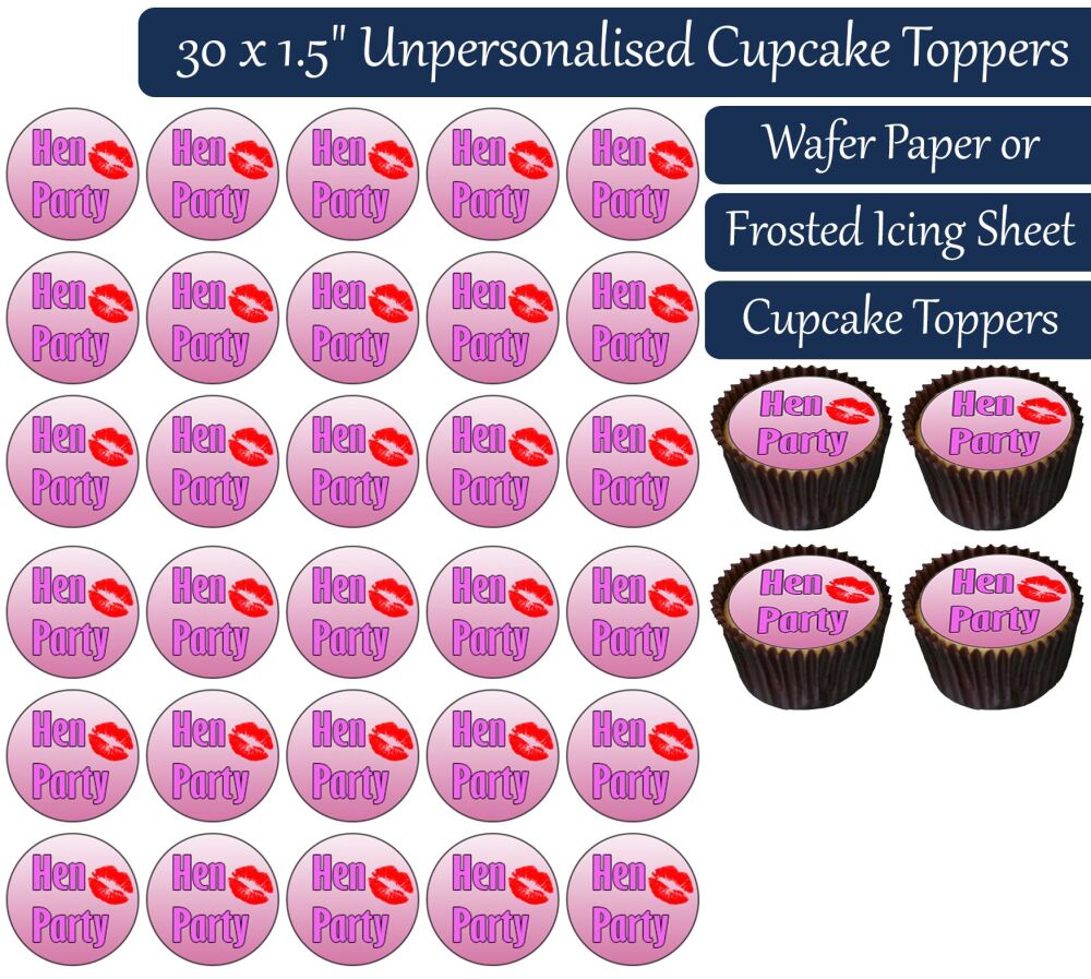 Hen Party Text - 30 Cupcake Toppers