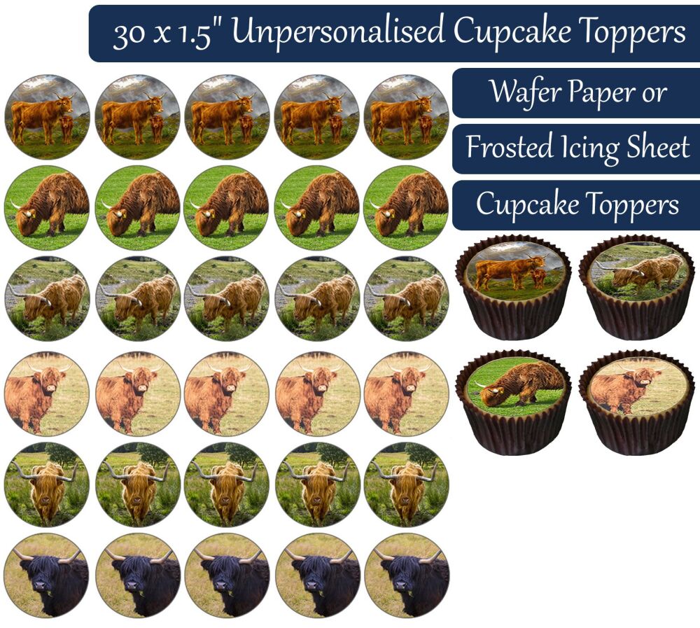 Highland Cow - 30 Cupcake Toppers