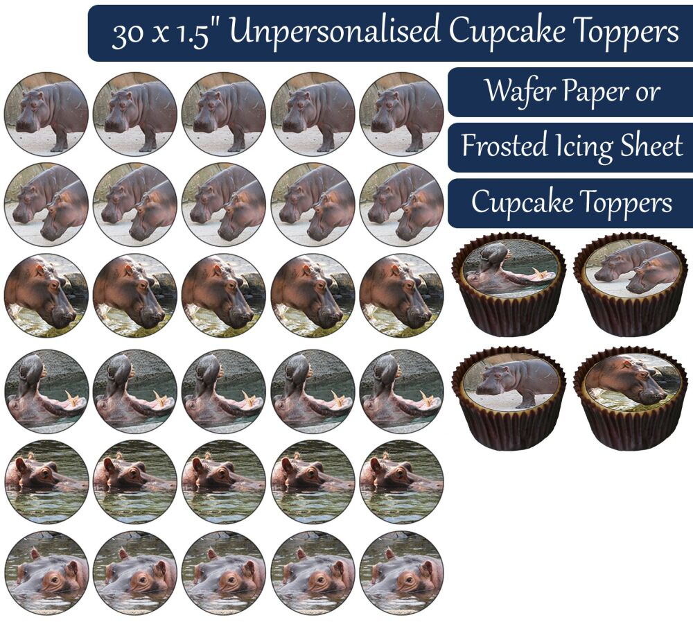 Hippo - 30 Cupcake Toppers