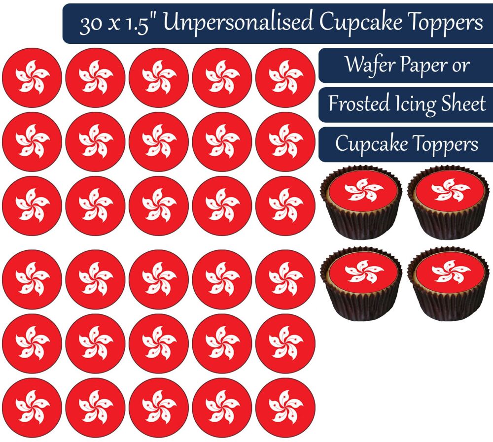 Hong Kong Flag - 30 Cupcake Toppers