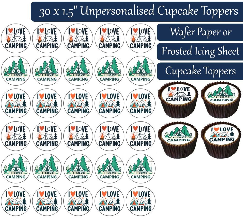 I Love Camping - 30 Cupcake Toppers