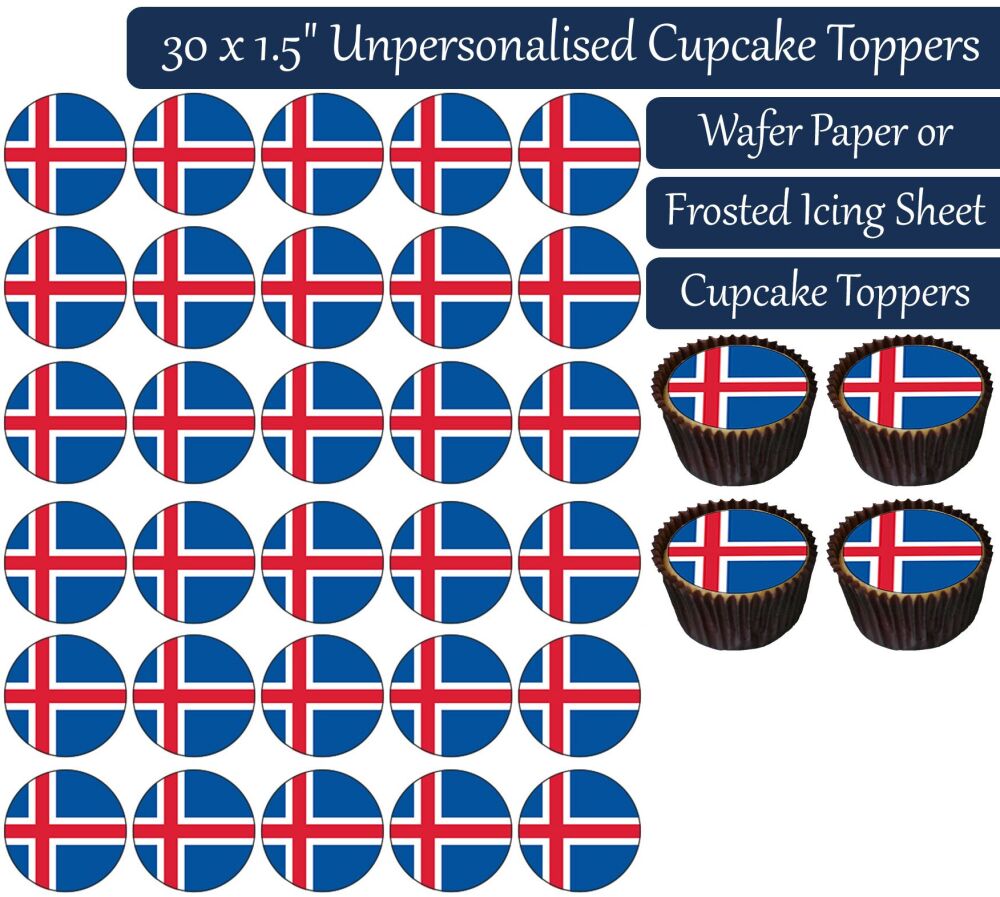 Iceland Flag - 30 Cupcake Toppers