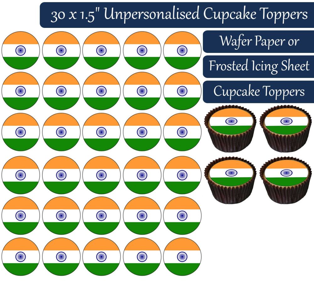 India Flag - 30 Cupcake Toppers