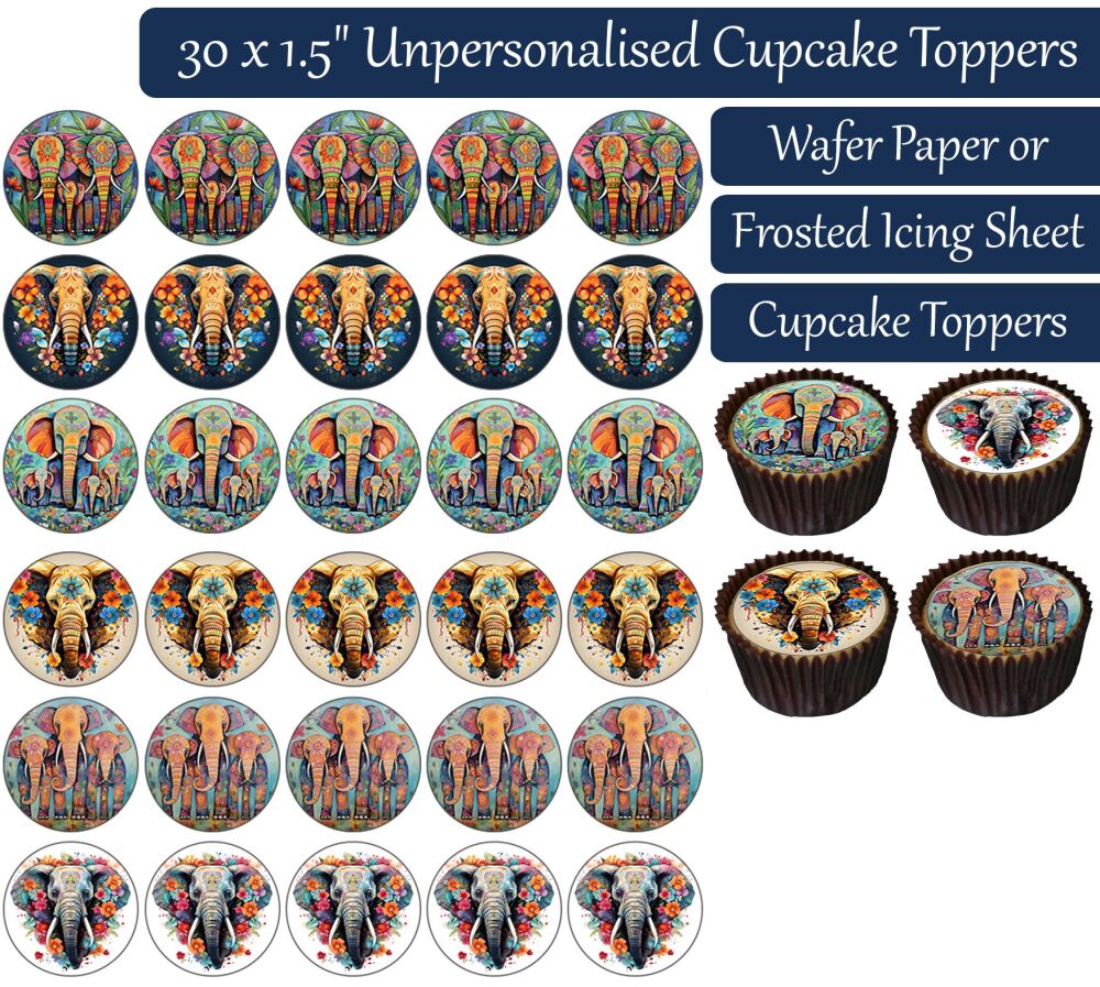 Indian Elephant - 30 Cupcake Toppers