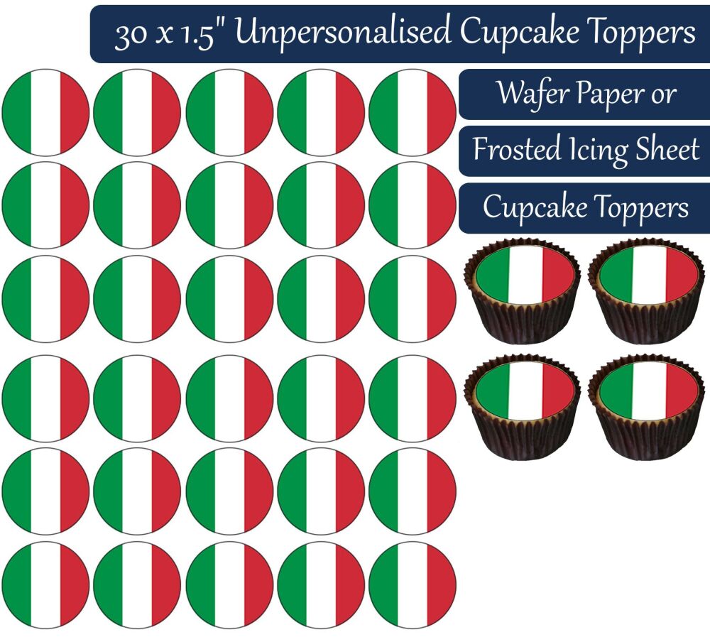 Italy Flag - 30 Cupcake Toppers