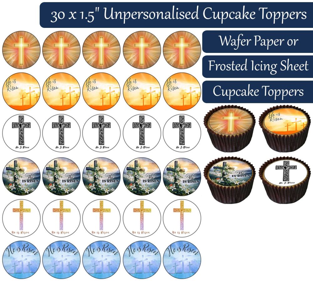 Jesus He Is Risen - 30 Cupcake Toppers