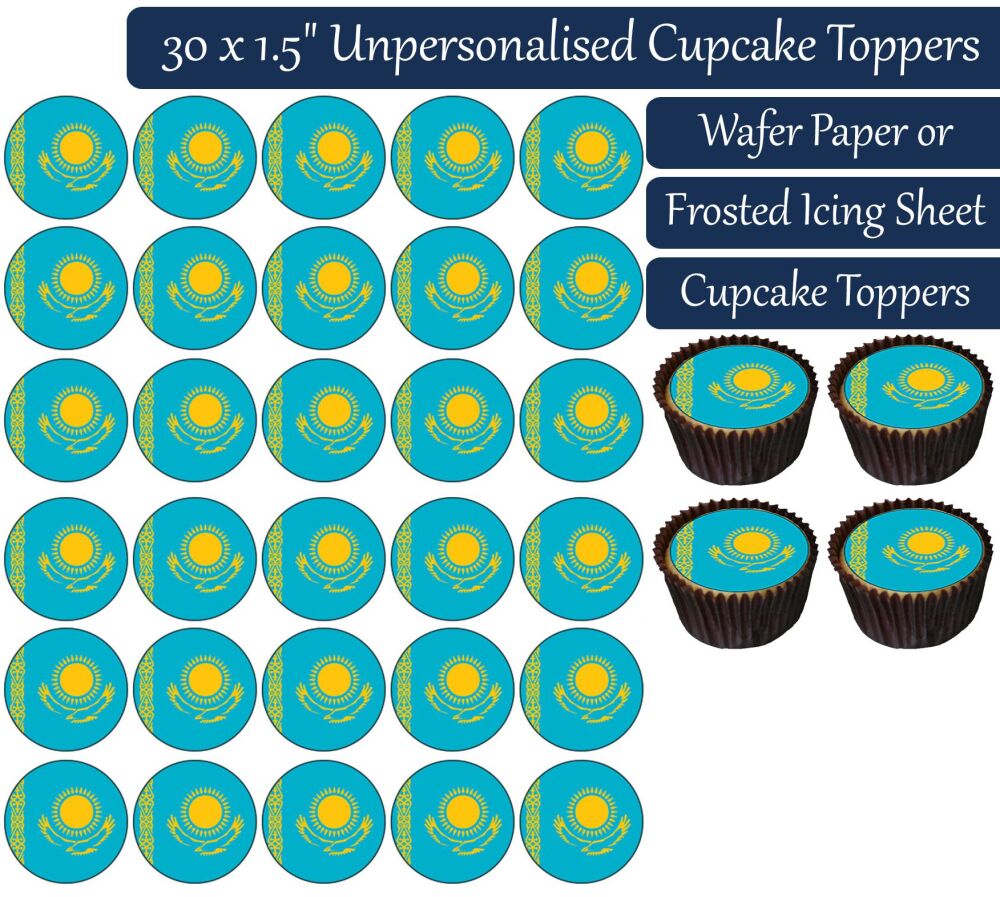 Kazakhstan Flag - 30 Cupcake Toppers