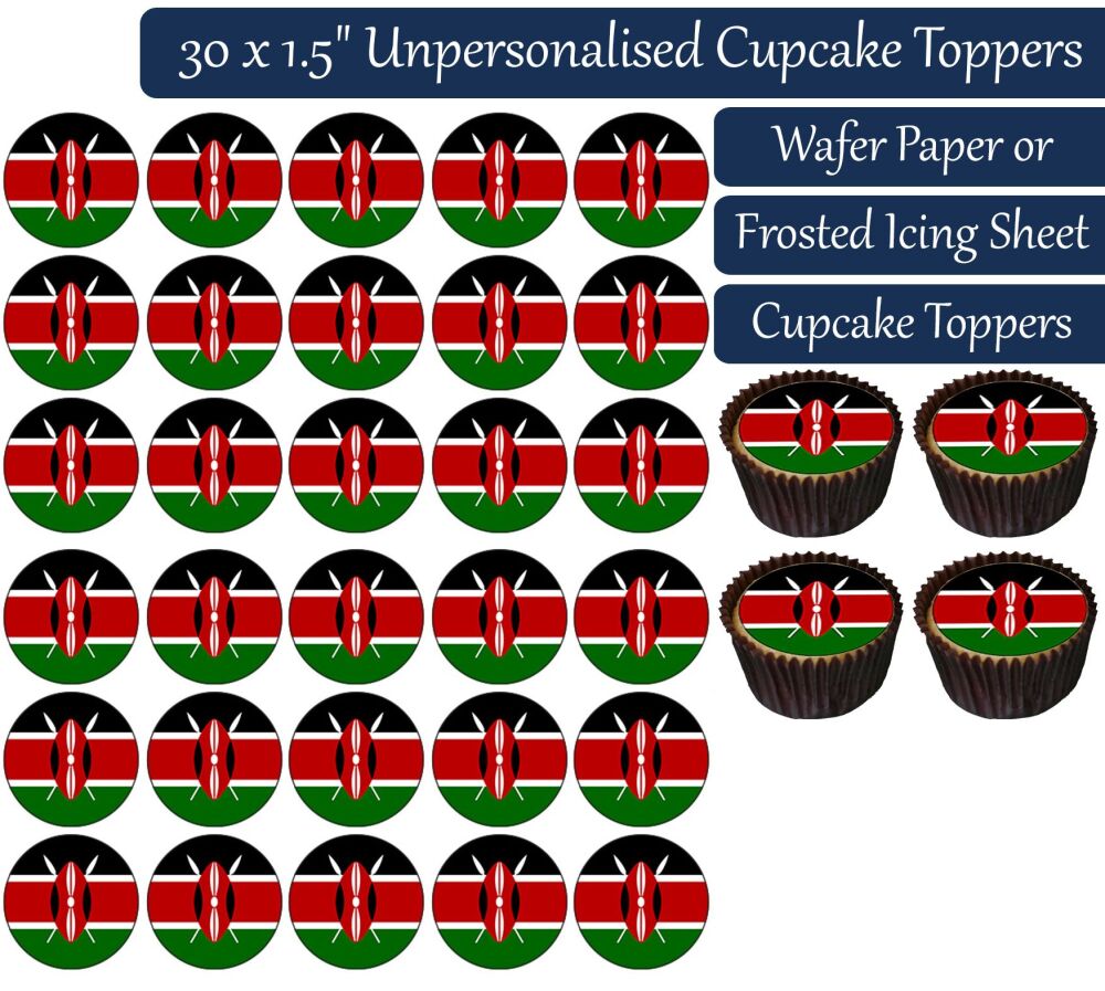 Kenya Flag - 30 Cupcake Toppers