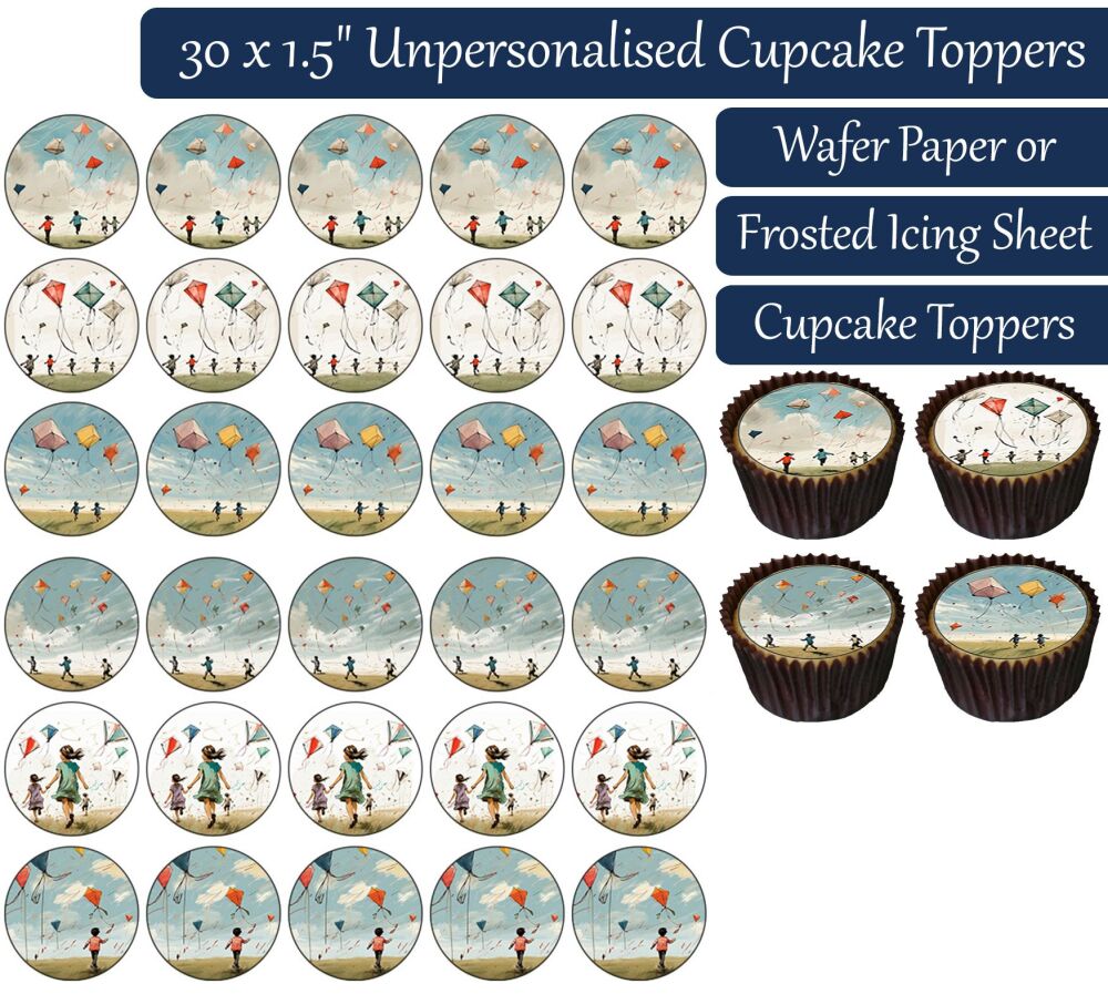Kite Flying - 30 Cupcake Toppers