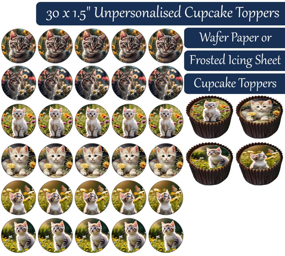 Kitten Flowers - 30 Cupcake Toppers