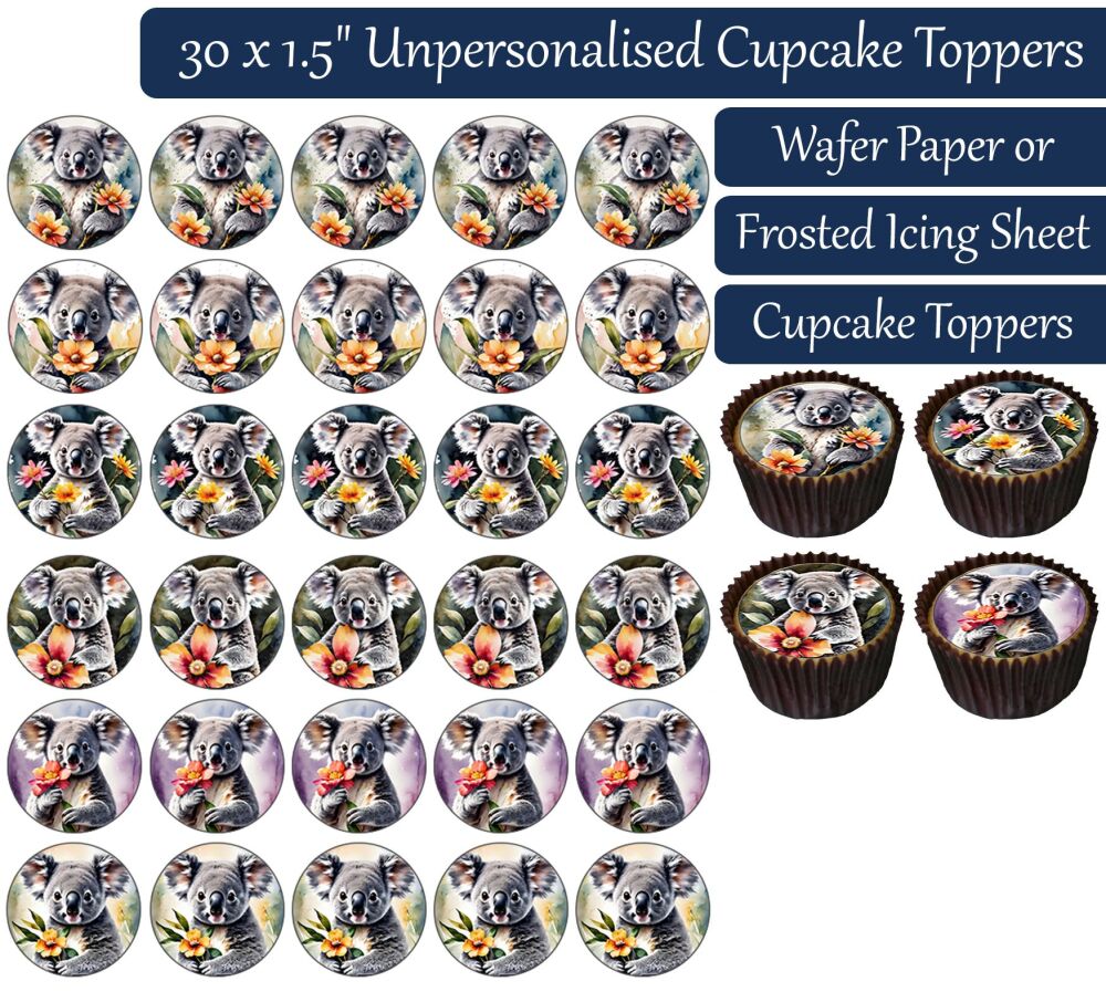 Koala Flower - 30 Cupcake Toppers
