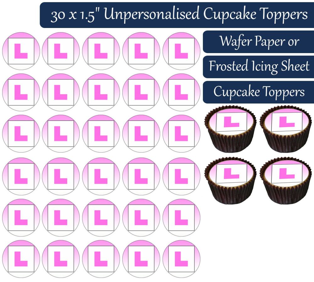 L Plate - Pink - 30 Cupcake Toppers