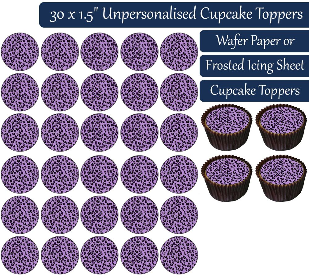 Leopard Print - Purple - 30 Cupcake Toppers