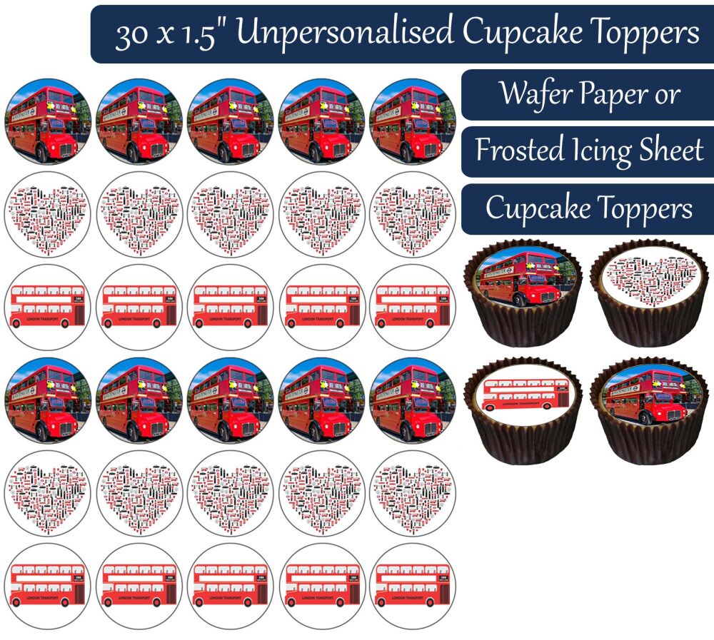 London Bus - 30 Cupcake Toppers