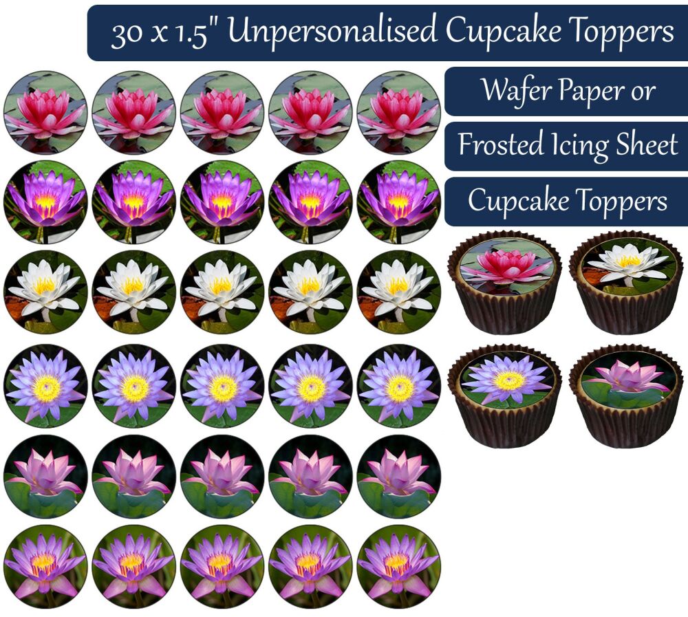 Lotus Flowers - 30 Cupcake Toppers