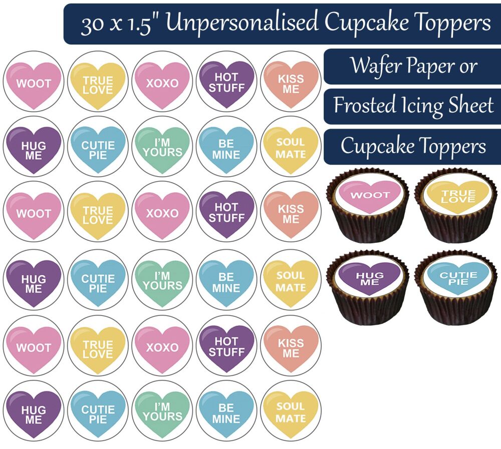 Love Hearts - 30 Cupcake Toppers