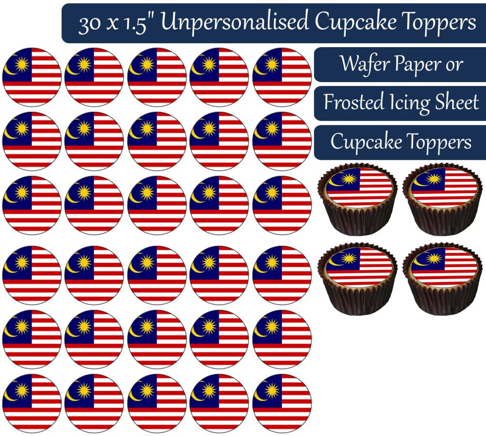 Malaysia Flag - 30 Cupcake Toppers