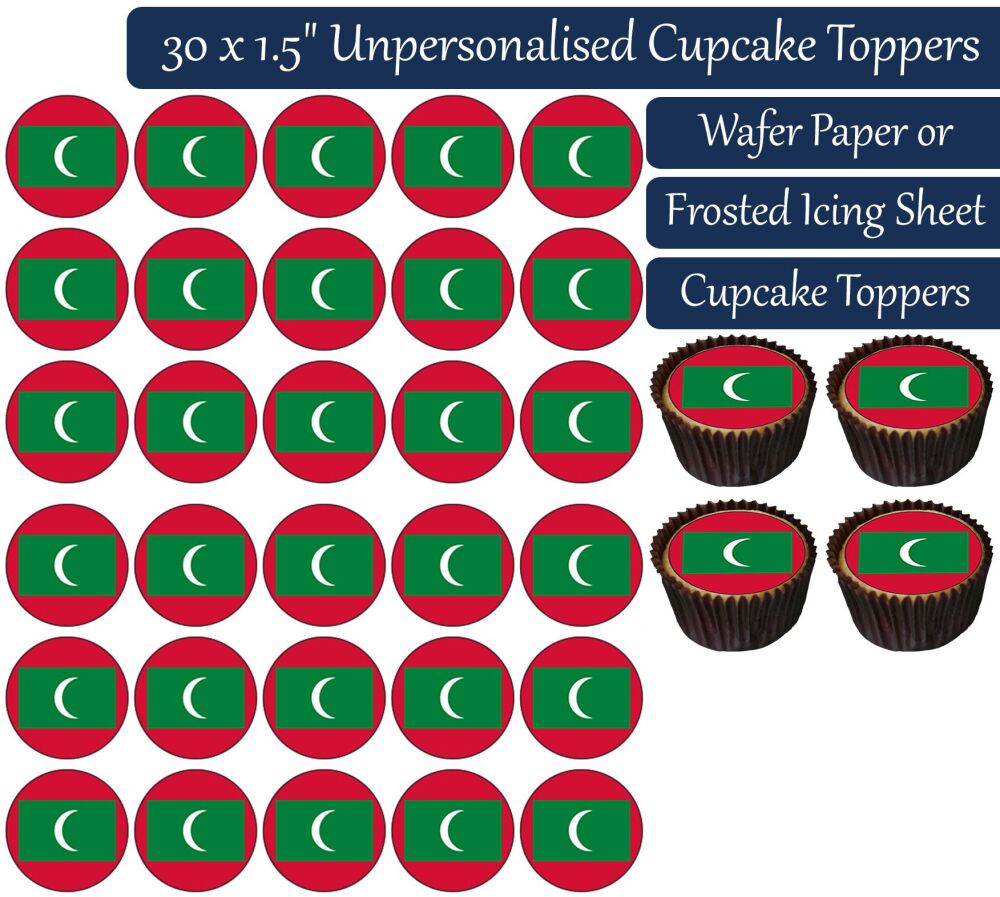 Maldives Flag - 30 Cupcake Toppers
