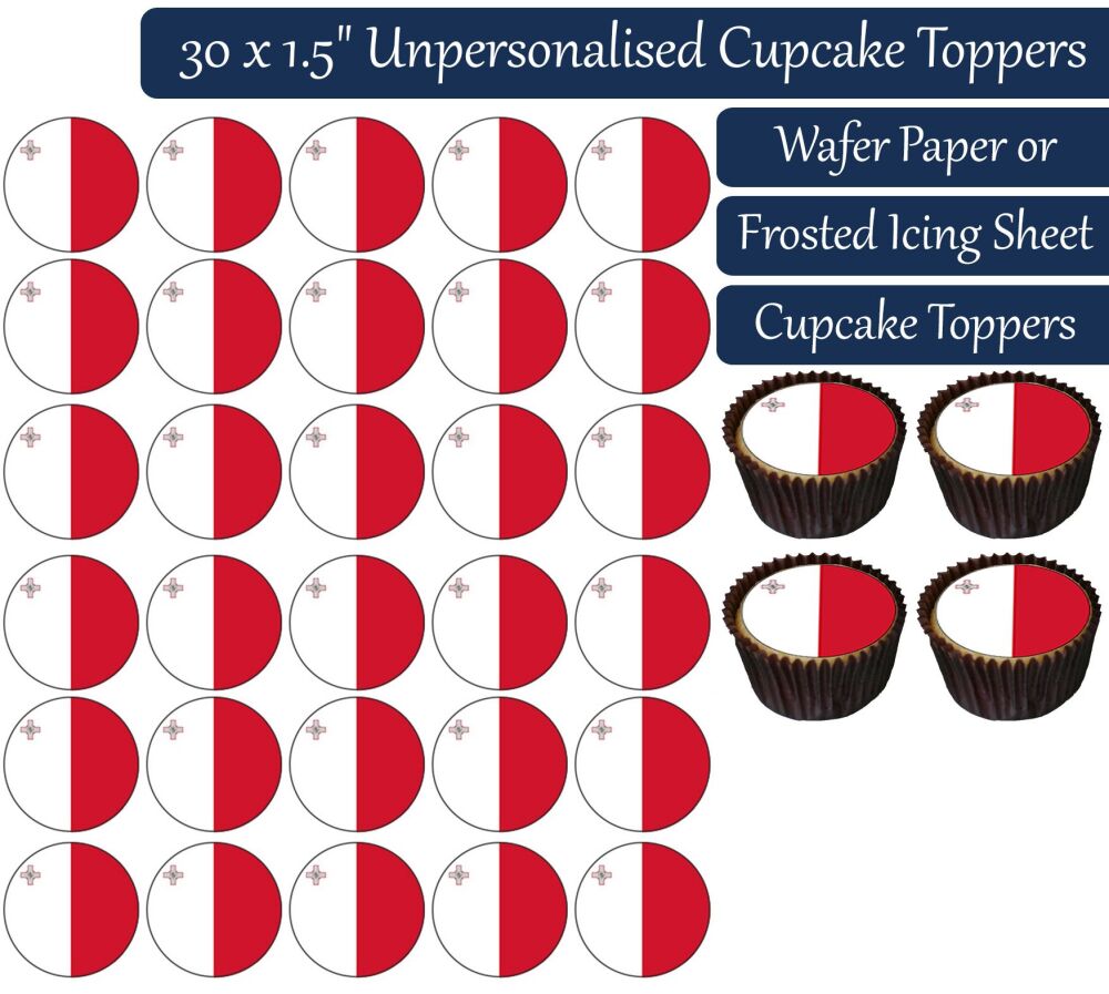 Malta Flag - 30 Cupcake Toppers