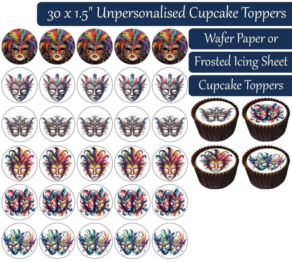 Mardi Gras Masks - 30 Cupcake Toppers