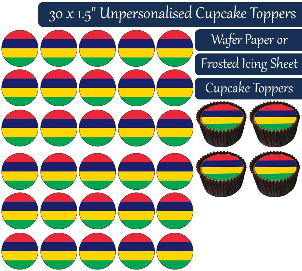 Mauritius Flag - 30 Cupcake Toppers