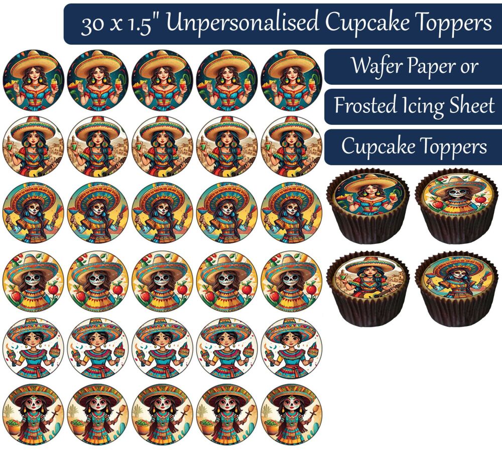 Mexican Girl - 30 Cupcake Toppers