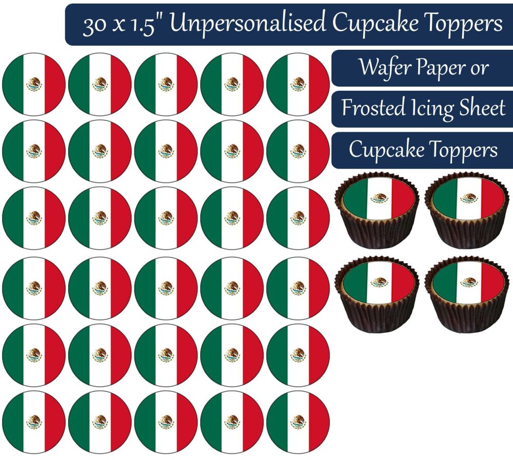 Mexico Flag - 30 Cupcake Toppers