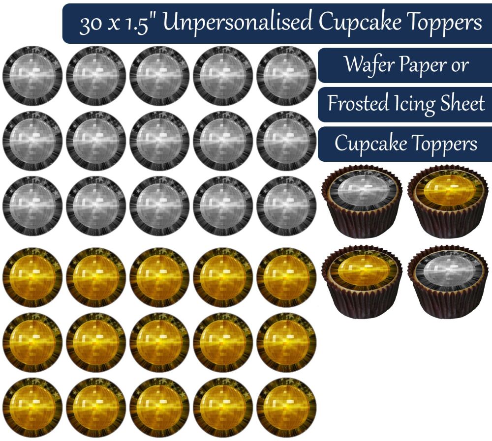 Mixed Colour Disco Dancing Ball - 30 Cupcake Toppers