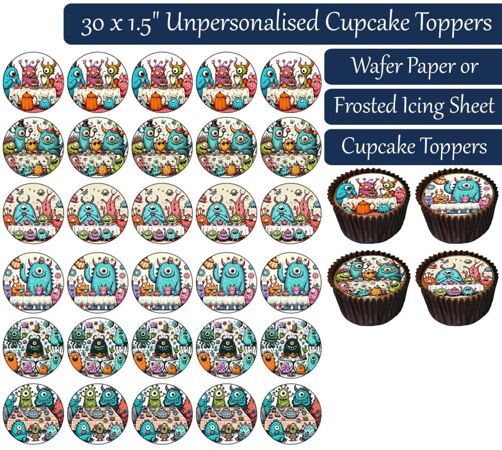 Monster Tea Party - 30 Cupcake Toppers