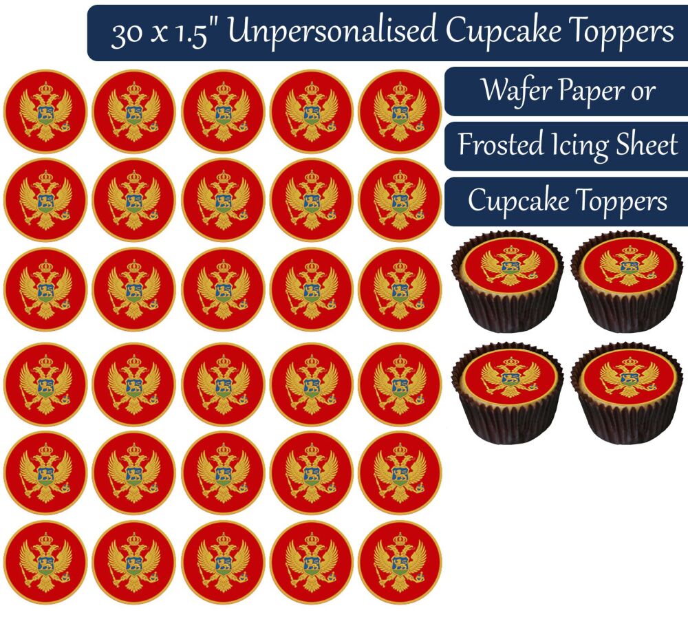 Montenegro Flag - 30 Cupcake Toppers