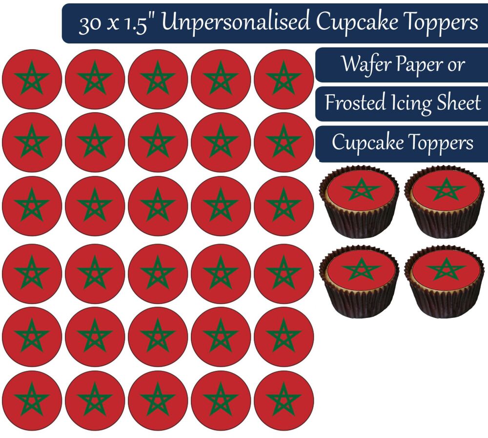 Morocco Flag - 30 Cupcake Toppers