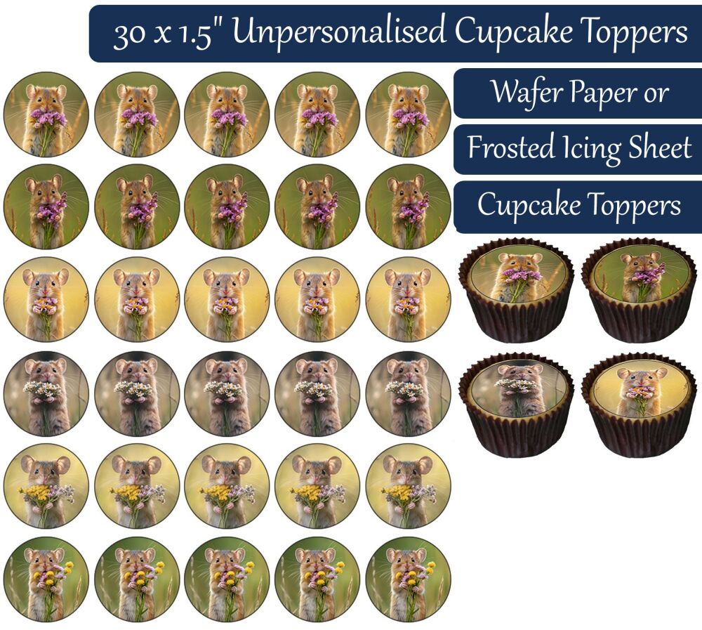 Mouse Flowers - 30 Cupcake Toppers