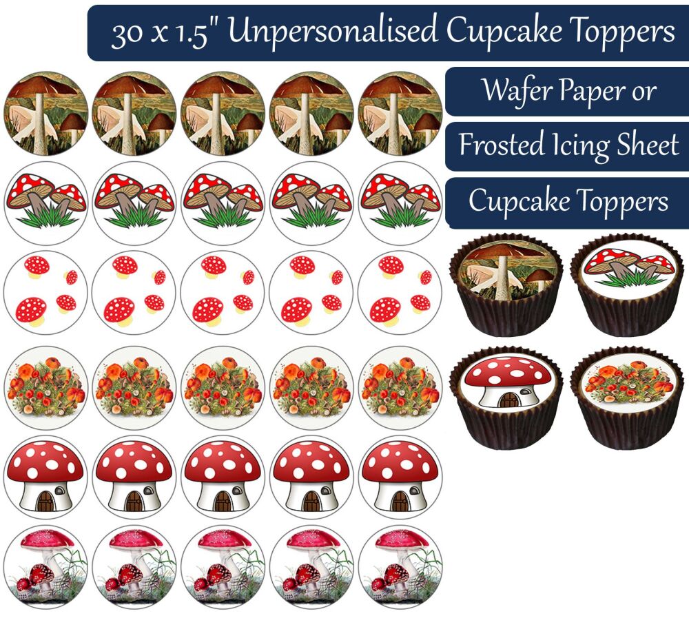Mushroom - 30 Cupcake Toppers