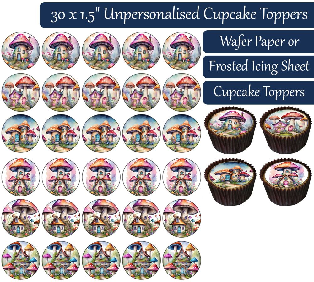 Mushroom House - 30 Cupcake Toppers