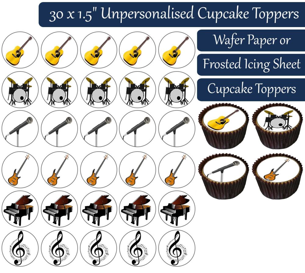 Musical Instruments - 30 Cupcake Toppers