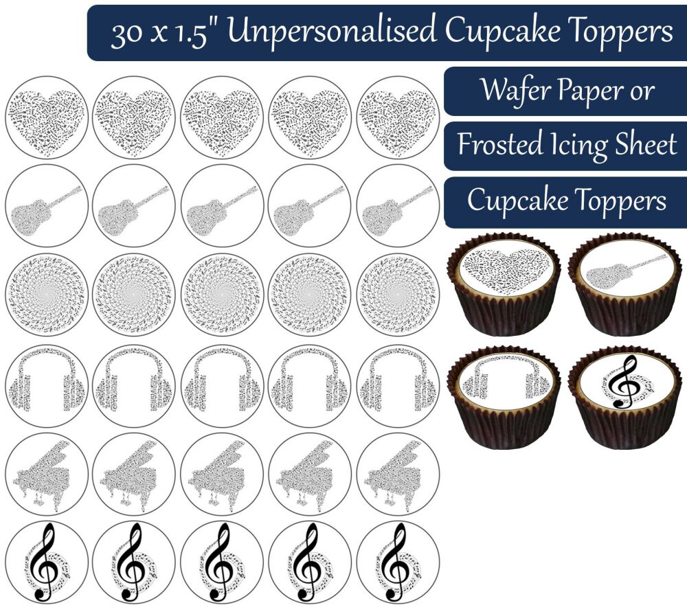 Musical Notes Shapes - 30 Cupcake Toppers