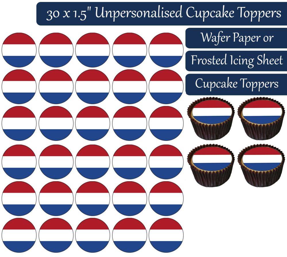 Netherlands Flag - 30 Cupcake Toppers