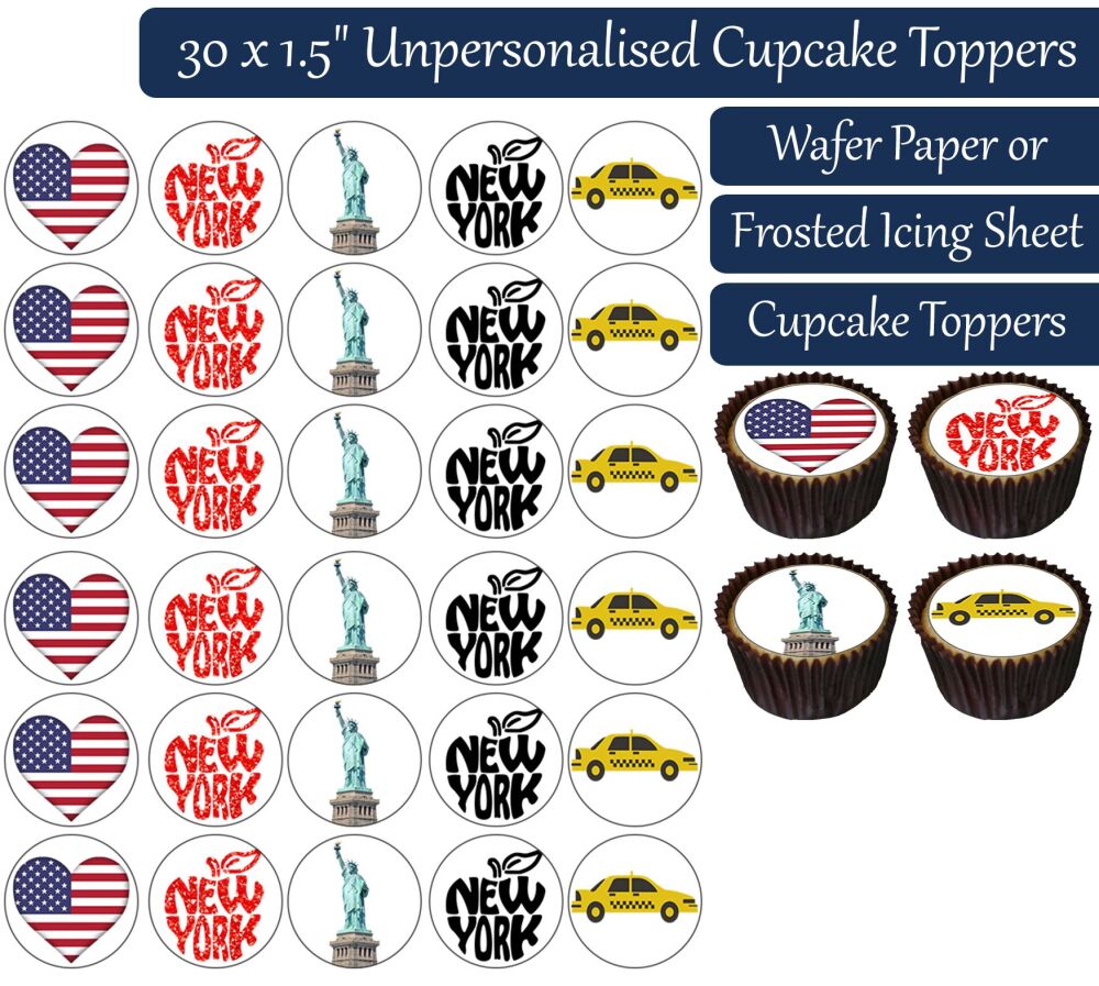 New York - 30 Cupcake Toppers
