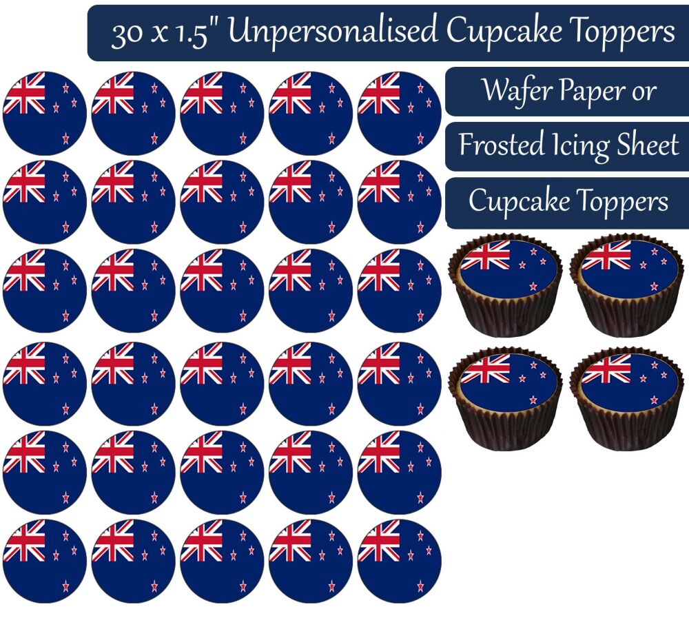 New Zealand Flag - 30 Cupcake Toppers