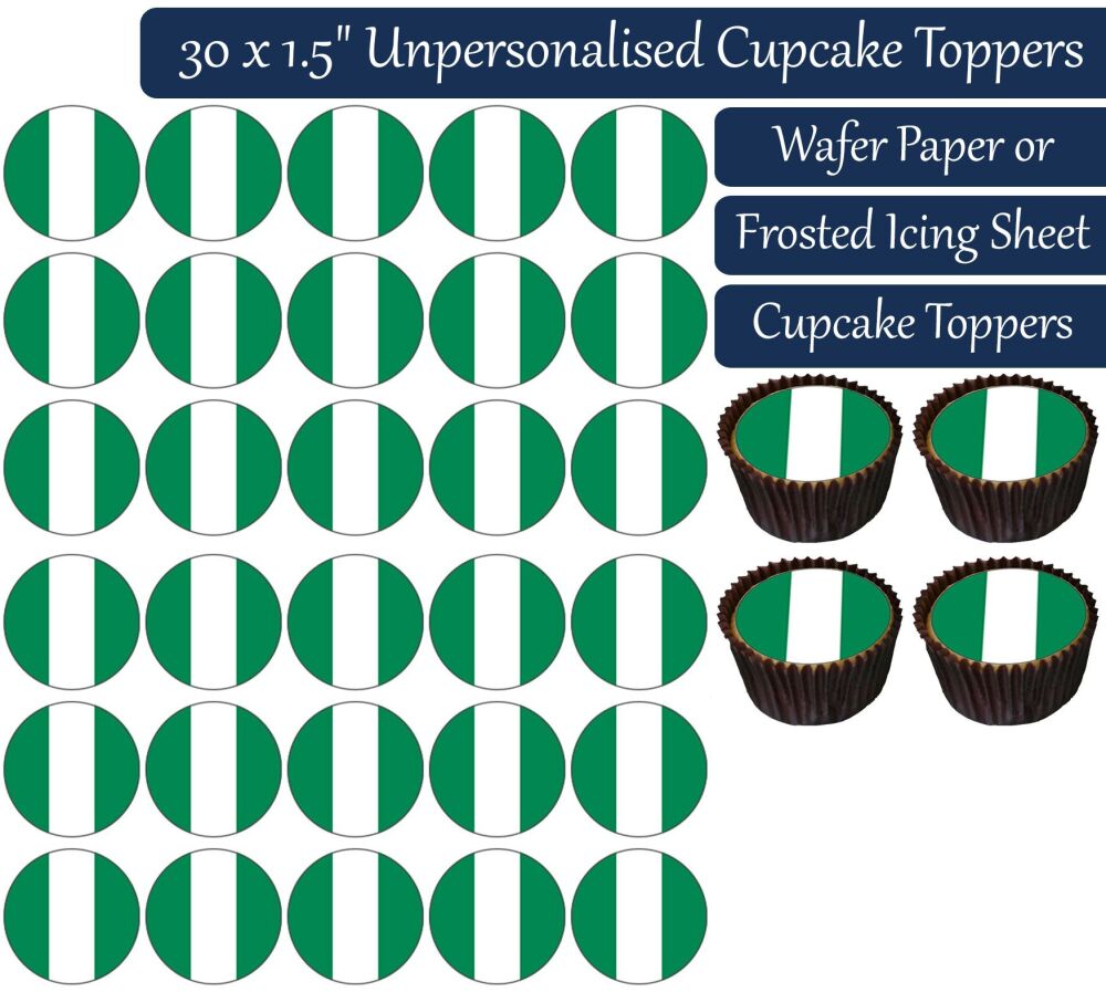 Nigeria Flag - 30 Cupcake Toppers