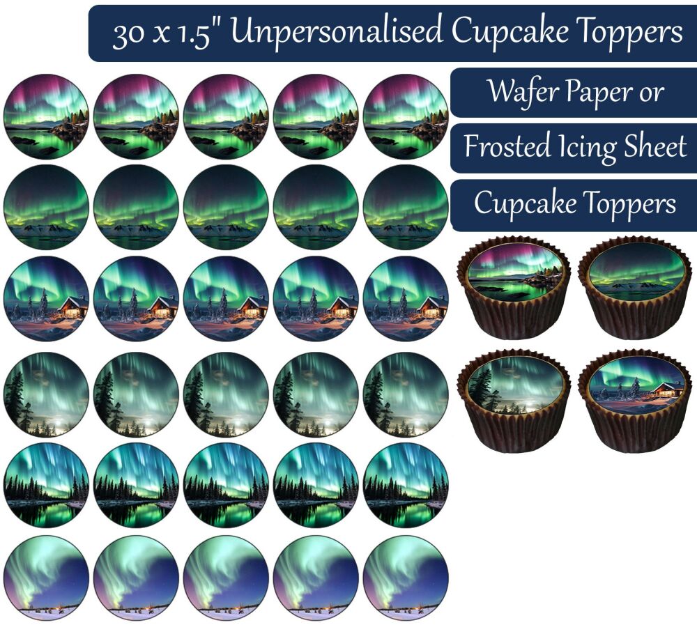 Northern Lights - 30 Cupcake Toppers
