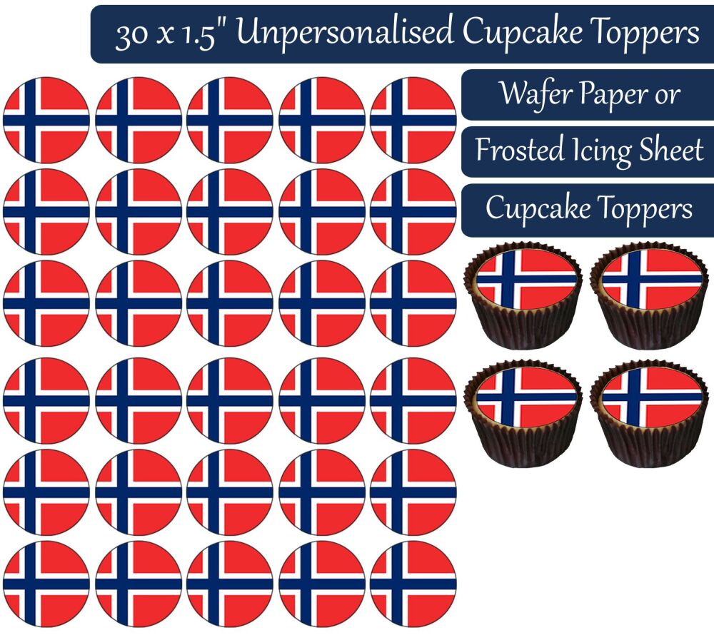 Norway Flag - 30 Cupcake Toppers