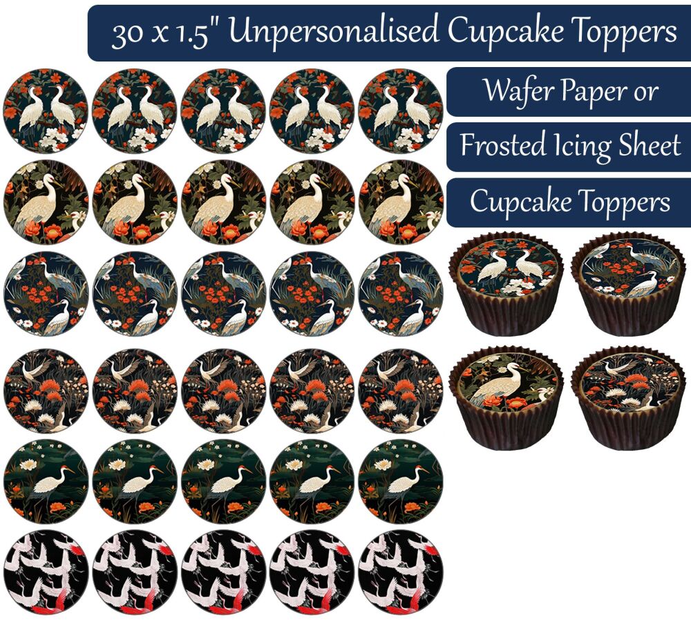 Oriental Crane - 30 Cupcake Toppers