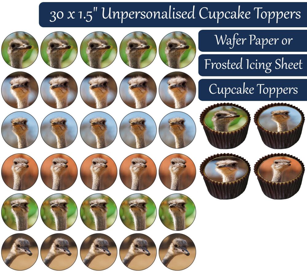 Ostrich Heads - 30 Cupcake Toppers