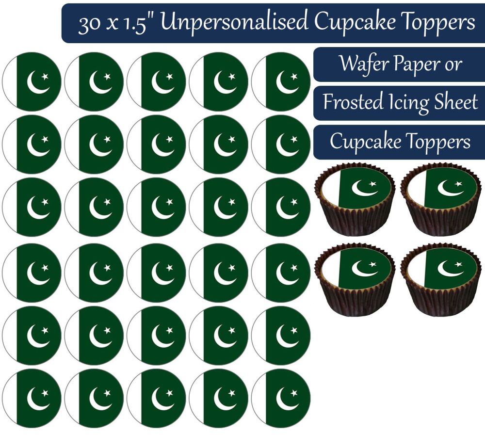 Pakistan Flag - 30 Cupcake Toppers
